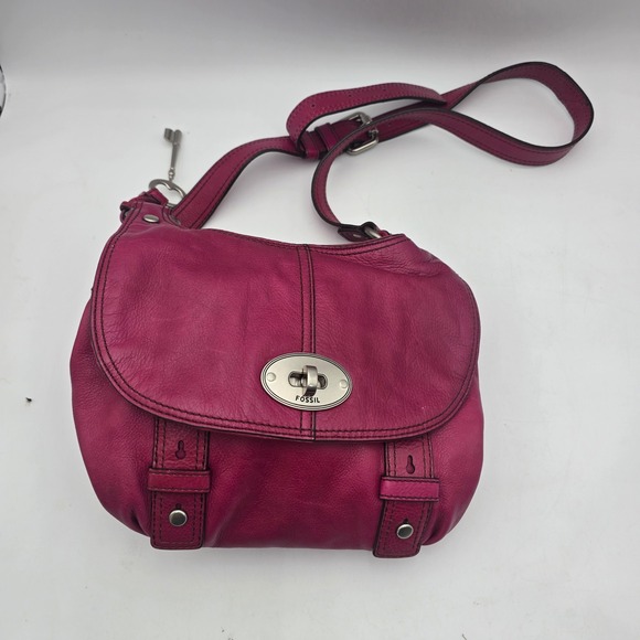 Fossil Handbags - Fossil Magenta Pink Leather Crossbody Bag Turn Lock Messenger ZB5170